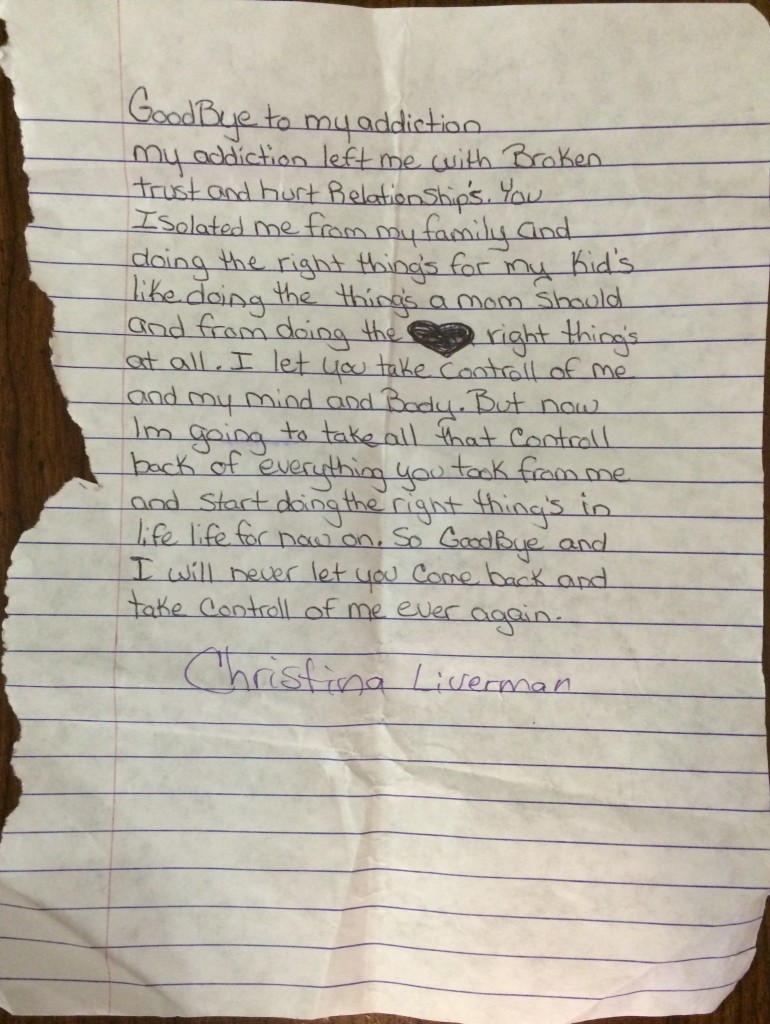 Goodbye Letter to Addiction: Christina Liverman 